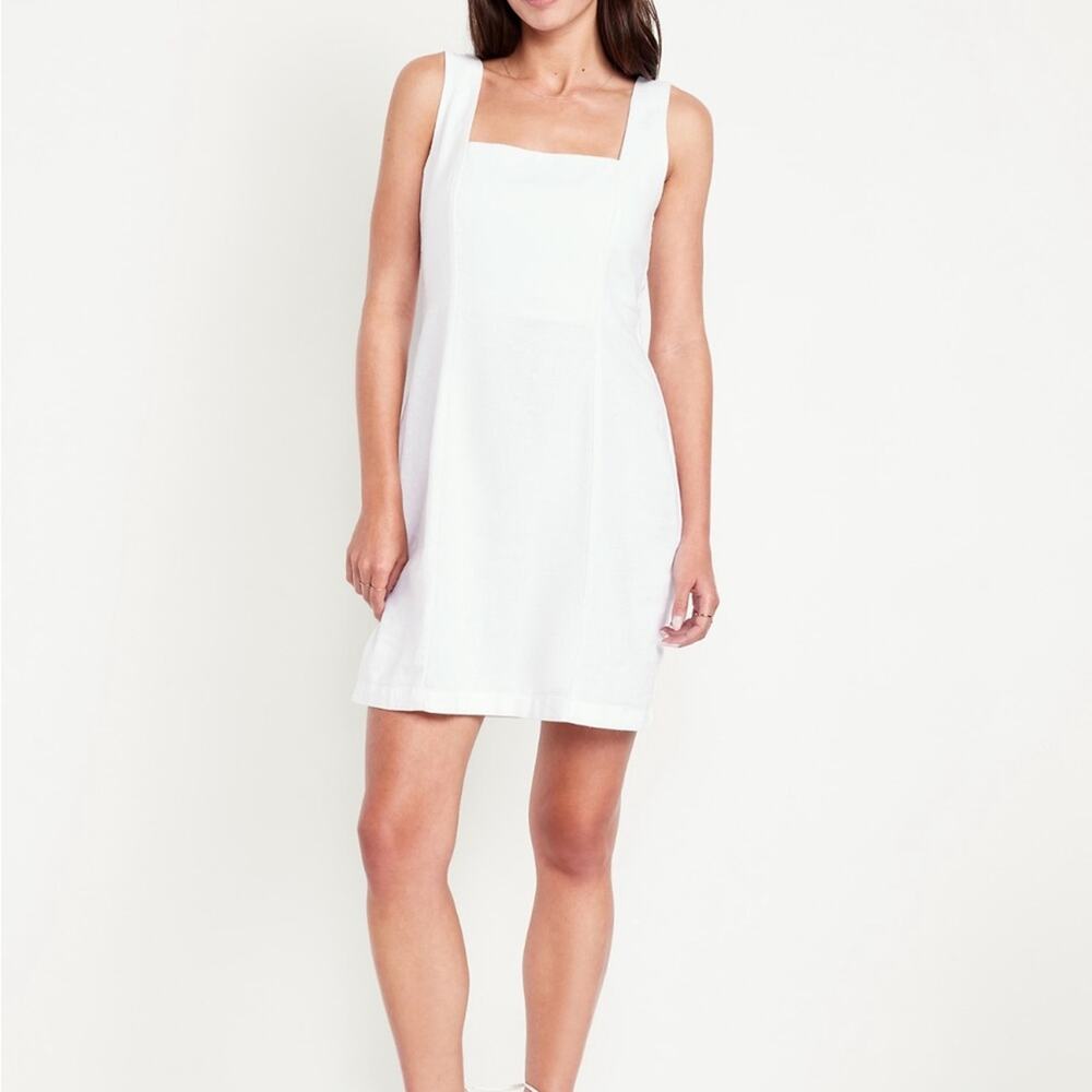 Old Navy White Lilies Square-Neck Linen-Blend Mini Dress - Picture 3 of 12